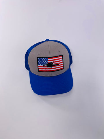 SAWYER AMERICAN HAT -  BLUE/WHITE/GREY-CURVED BILL
